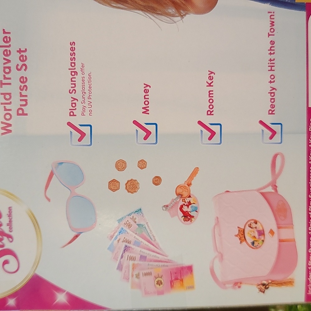 DISNEY Princess World Traveler Purse Set, purse keys sunglass play money NIB NWT - Picture 7 of 8